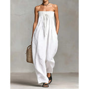 Sexy Strapless Wide Leg Jumpsuit Women Off Shoulder Backless Loose Romper summer pink Sleeveless Casual Beach Jumpsuits Overalls