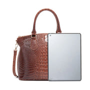 Crocodile Embossed Leather Handbag - Classic Shoulder Bag