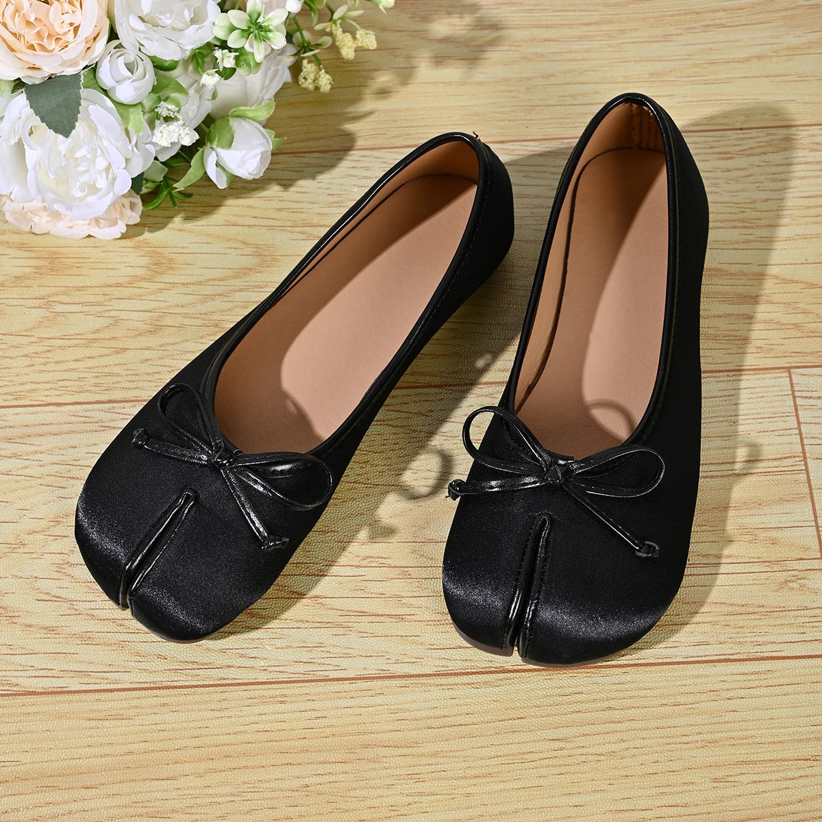 Soft Split Toe Tabi Ballet Flats Women Bowknot Leather | OWNLUXE