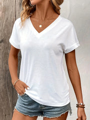 Short-Sleeved V-Neck Blouse | OWNLUXE