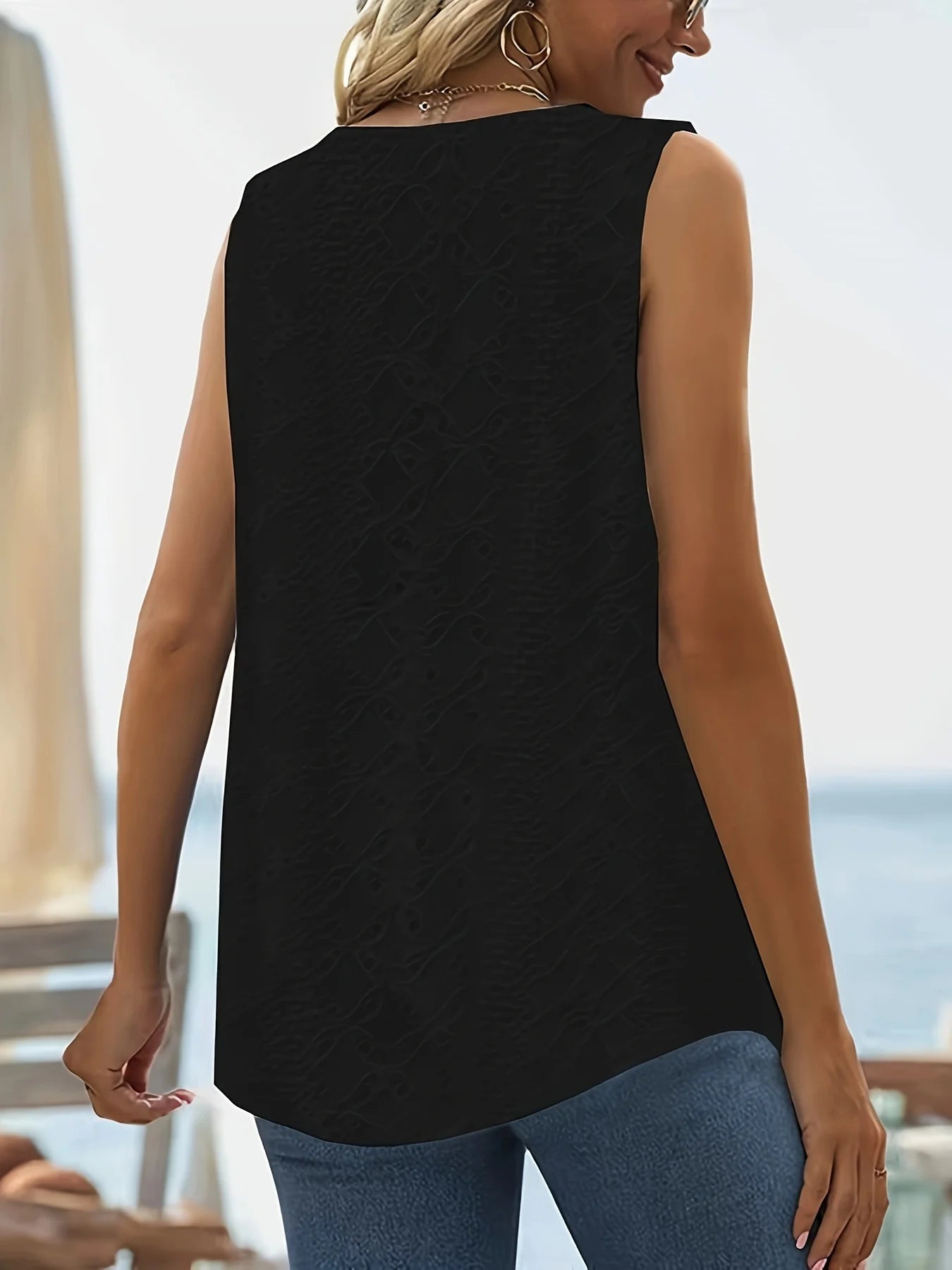 Plus Size Square Neck Hollow Knit Tank Top