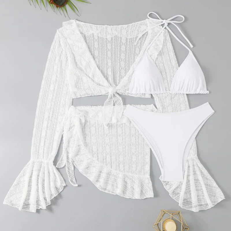 Women's Long Sleeve Lace Cropped Swim Cover-Up | OWNLUXE