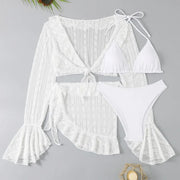 Beachwear Swimwear Ruffle Cropped Lace Top Long Sleeve Tie Front Wrap Skirt Black White Pareo Women's Cover-up