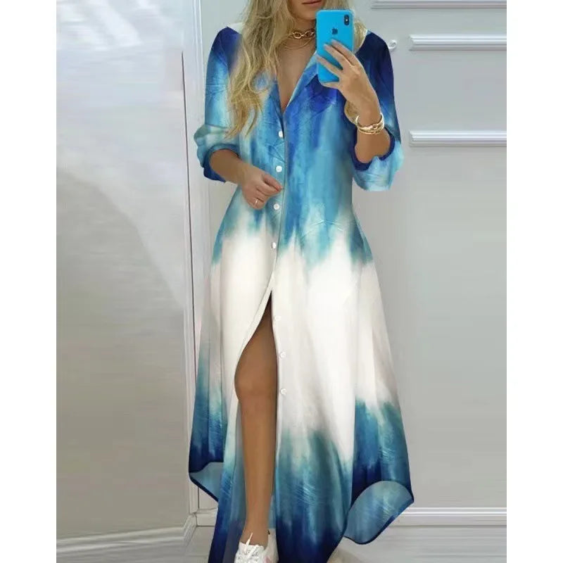 Bohemian Striped A-Line Knit Dress – Ankle-Length Elegance