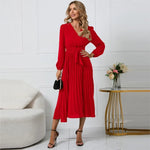 Load image into Gallery viewer, Slim-Fit A-Line Mid-Calf Dress with Lantern Sleeves and Sashes – Office Lady Autumn/Winter
