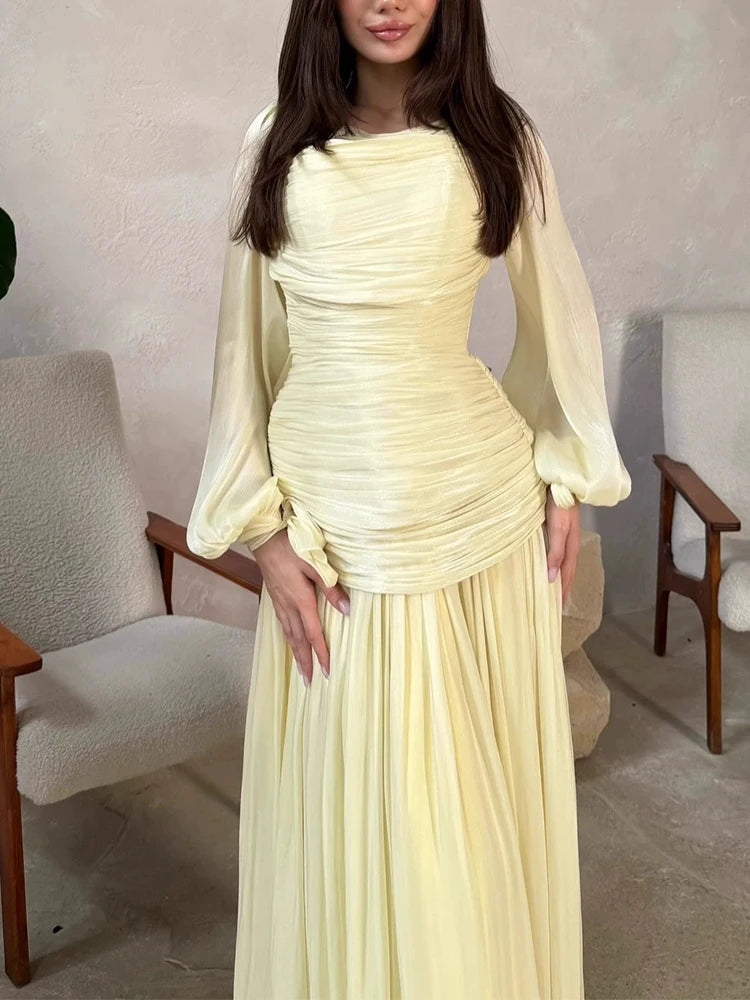 Draped Long-Sleeve Maxi Dress | OWNLUXE