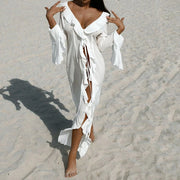 Maxi V-Neck Ruffle Flared Swim Cover-Up | OWNLUXE
