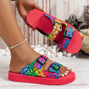 Women’s Buckle Slide Sandals – Lightweight Mixed Color Flats