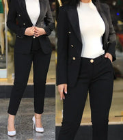 Double-Breasted Formal Pantsuit - Two-Piece Suit Set for Women