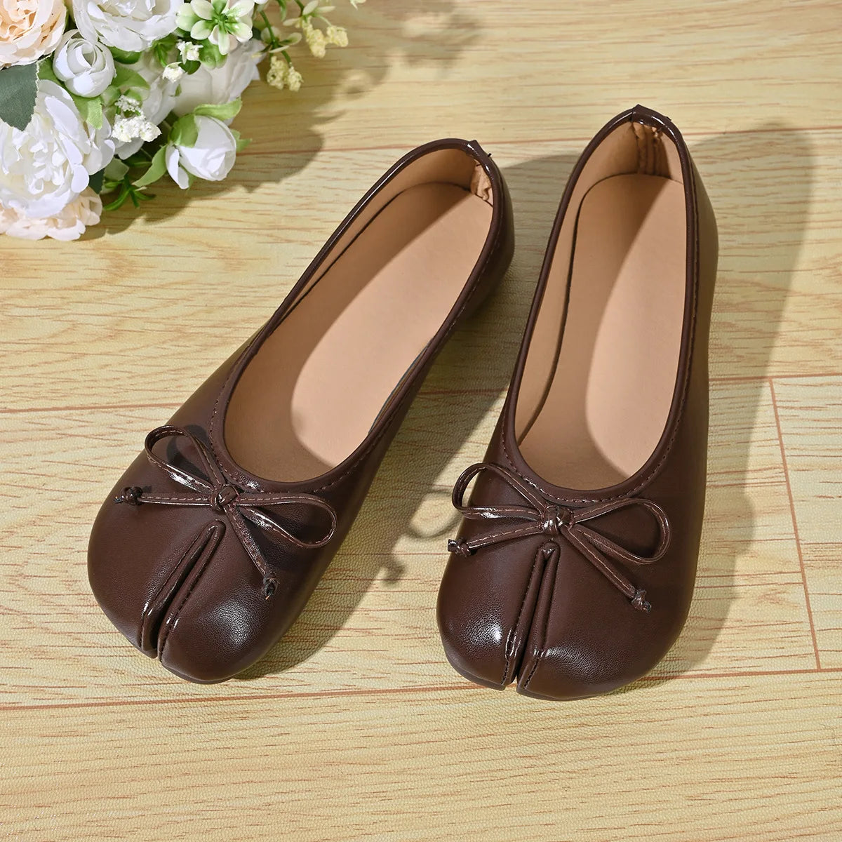 Soft Split Toe Tabi Ballet Flats Women Bowknot Leather | OWNLUXE