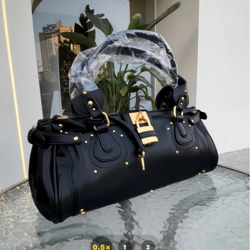 Vintage Lock Design Tote Bag Luxury Women's Handbag Underarm Bag Women's Large Boston Hobo Bag Fashion Texture Business Handbag