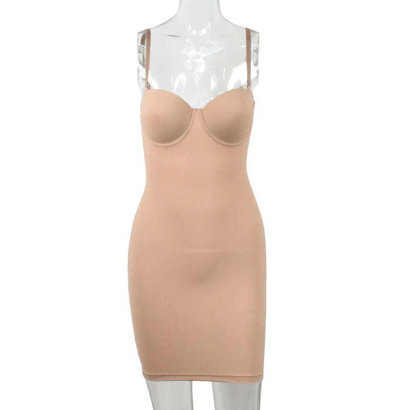 Full Length Shapewear Slip Dress - Slimming Body Shaper with Underwire Support