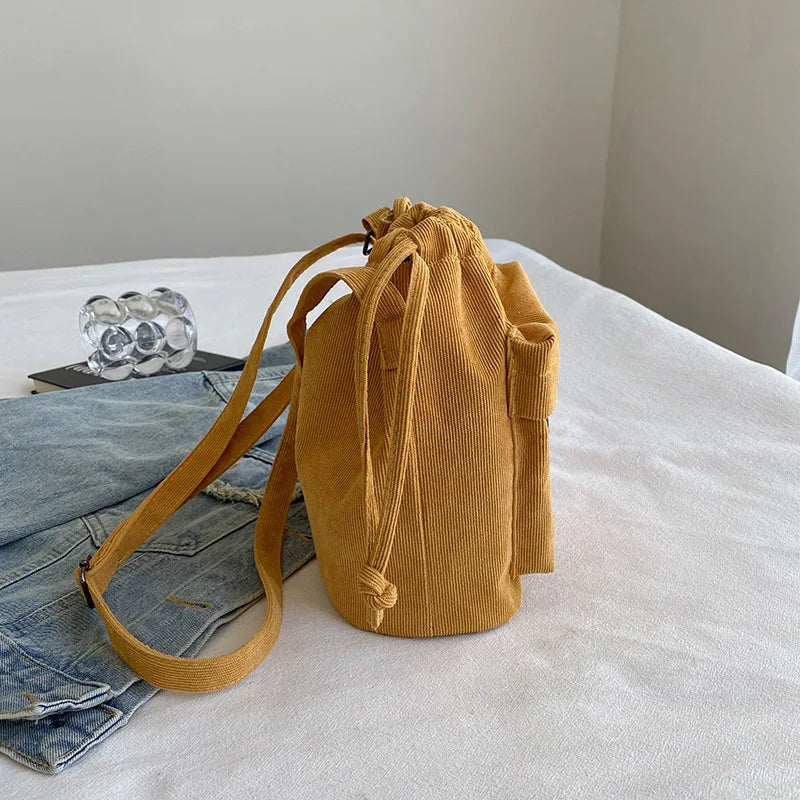 Corduroy Drawstring Bucket Bag | OWNLUXE