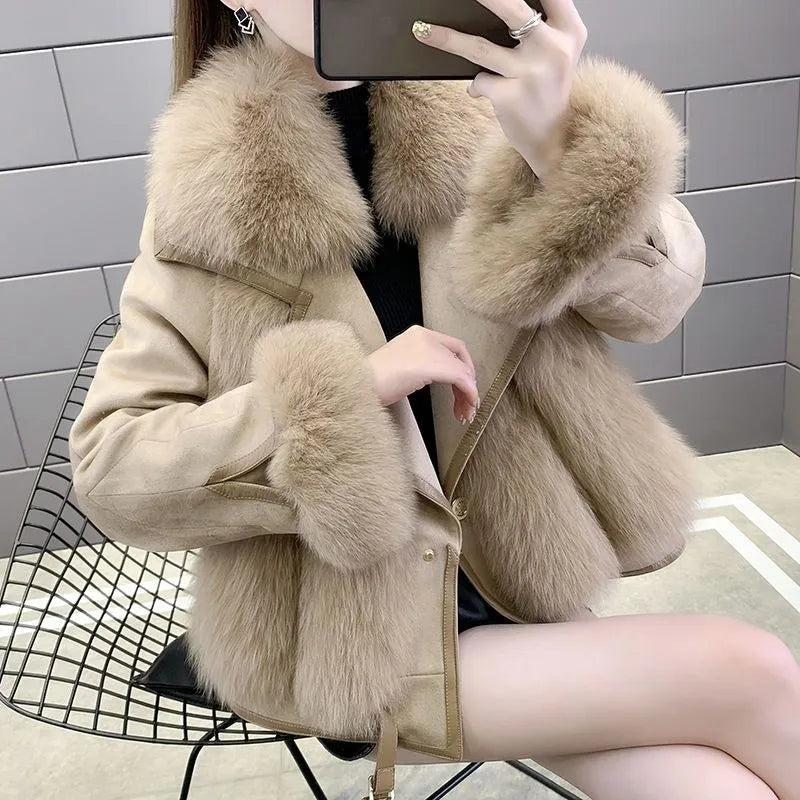 Women’s Patchwork Faux Fur Jacket – Mid-Length
