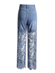 VGH Hollow Out Denim Pants - High Waist Slimming Trousers