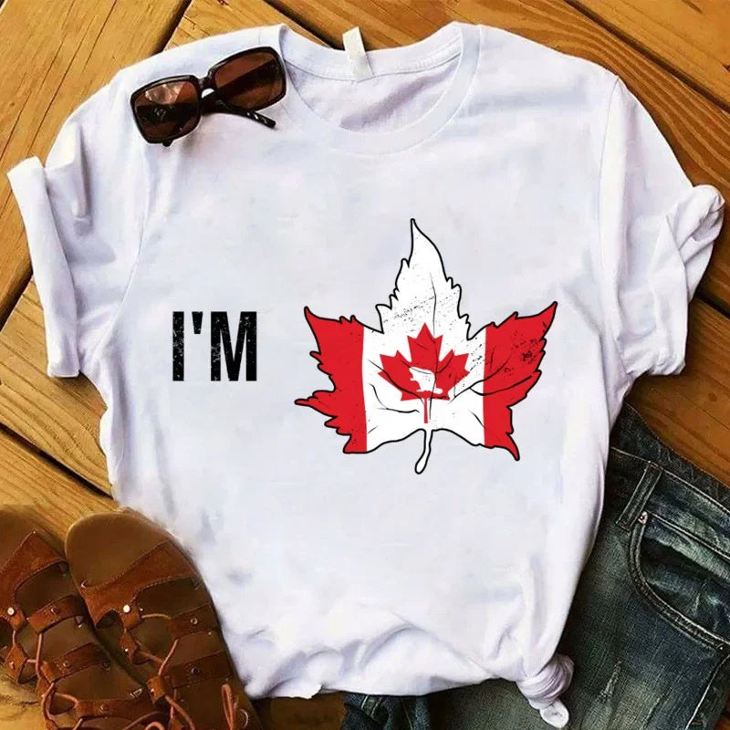Canada Letter Print Shirt for Women – Casual Tee | T-Shirt Lettre “Canada” pour Femme – Style Décontracté