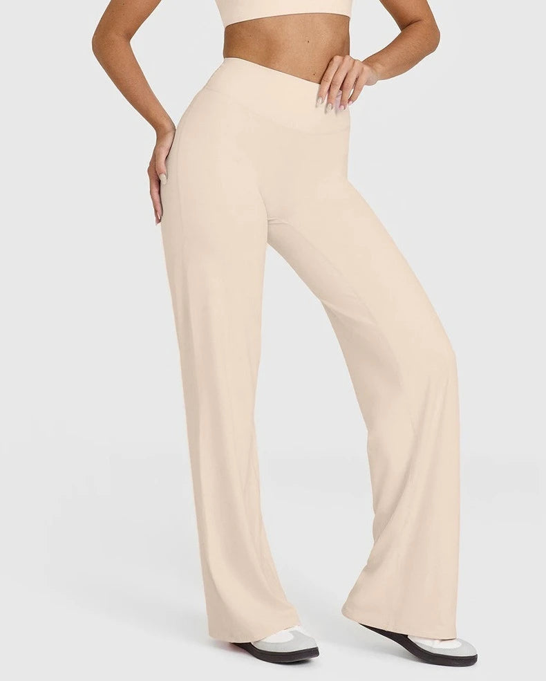 Women's Straight Leg Yoga Pants - Ultra Soft Mid-Waist Sports Trousers