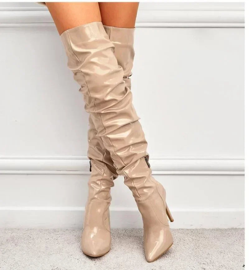 Over-the-Knee Winter High Heel Boots with Fleece Lining