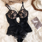 Sexy Hollow Women Bodysuit Lingerie Bandage Lace Push Up Bra Set French Jumpsuit Overalls Mesh Bodycon Adjustable Strap Bras