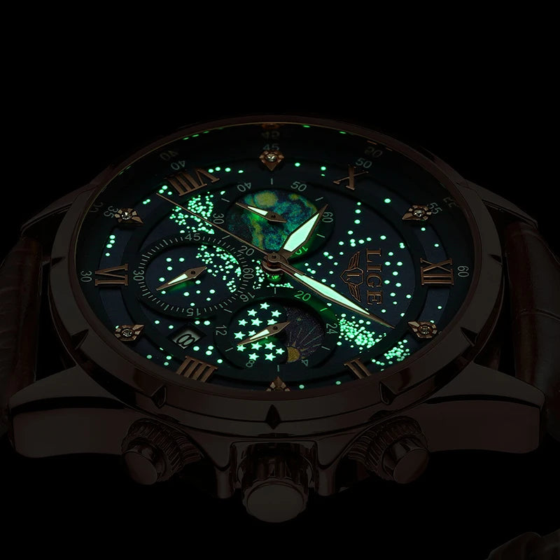 Lige Watches Mens Top Brand Luxury Casual Leather Quartz | OWNLUXE