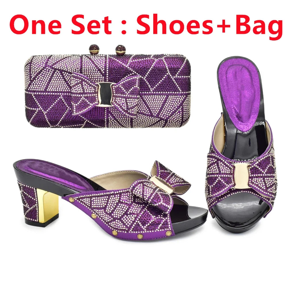 Rhinestone Shoes & Matching Bag Set - Party Wedding Heels with Purse