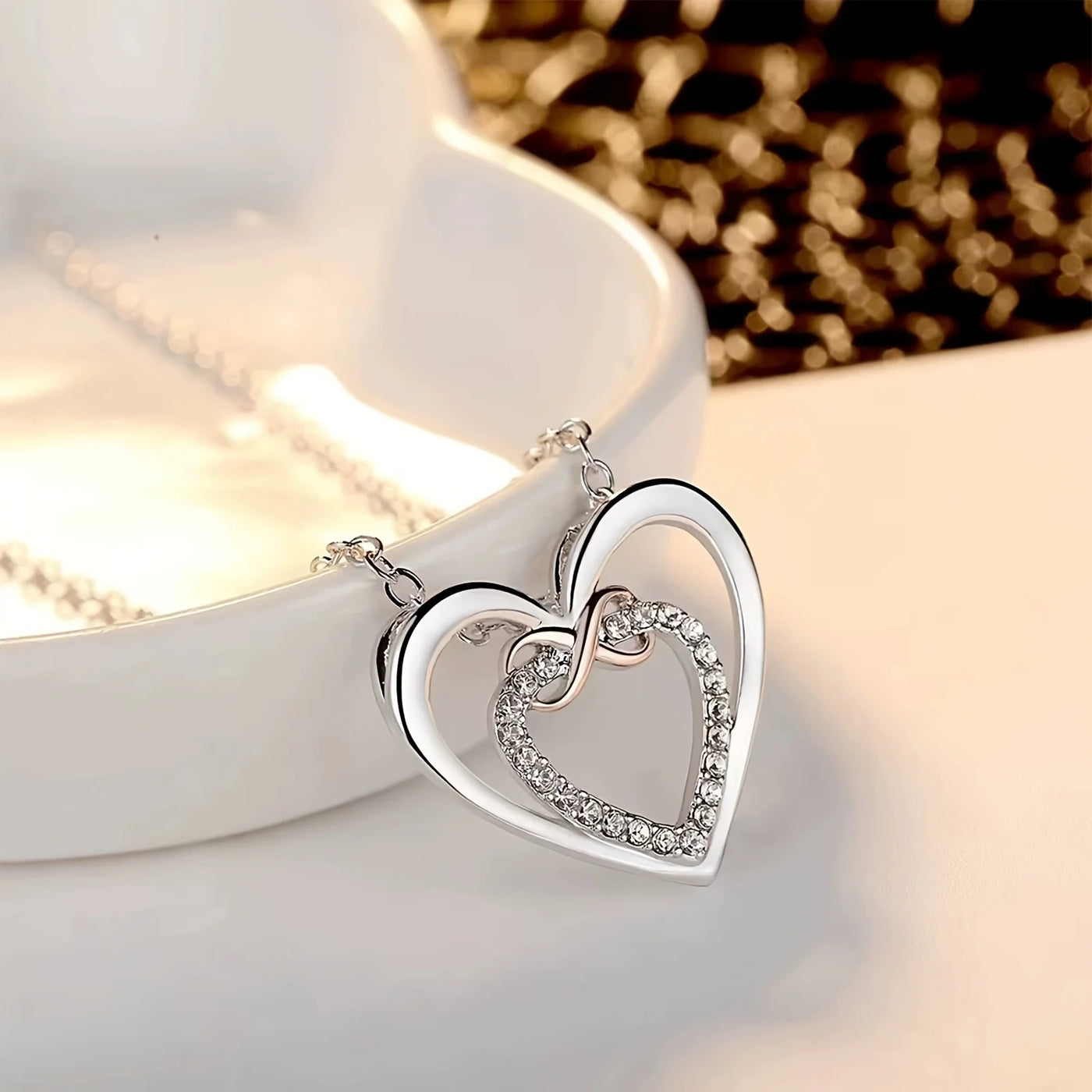 Double Heart Infinity Necklace For Mom | OWNLUXE