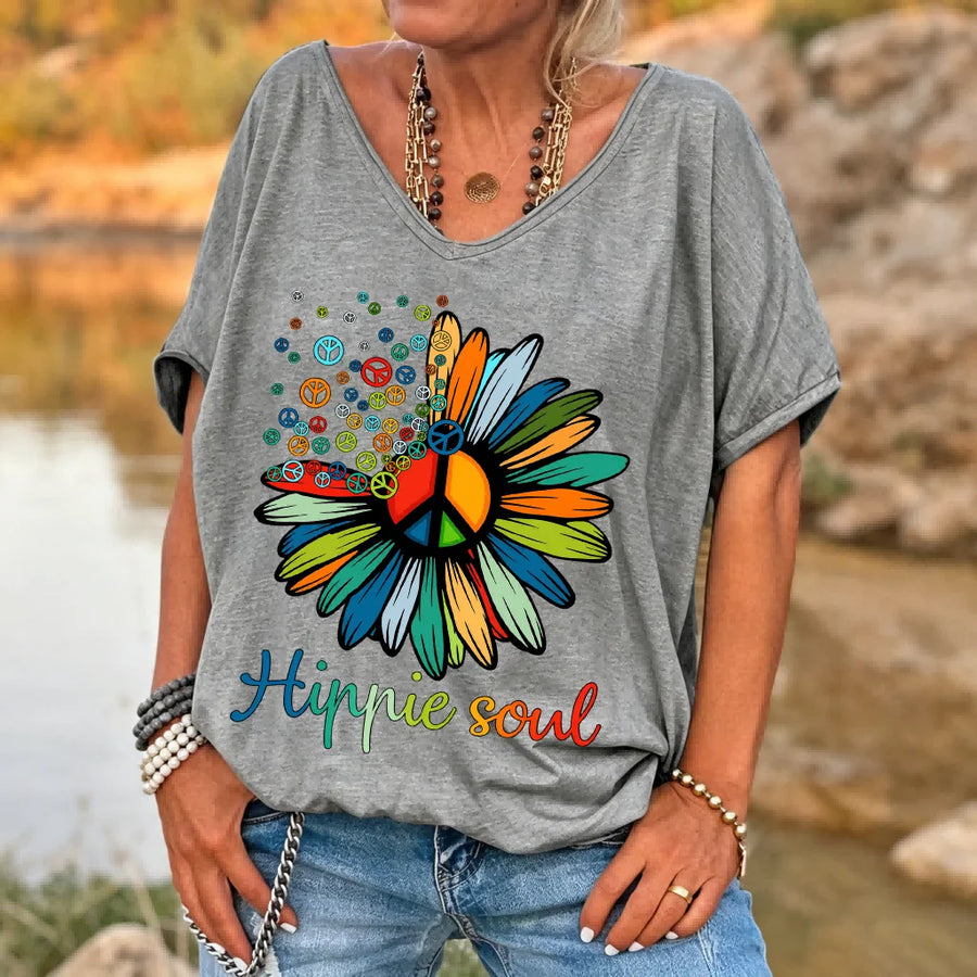 Women's Short Sleeve V-Neck Retro T-Shirt (Pink) | OWNLUXE