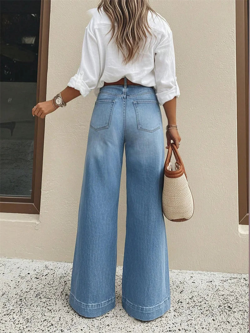 Wide-Leg High-Waist Denim Pants | OWNLUXE