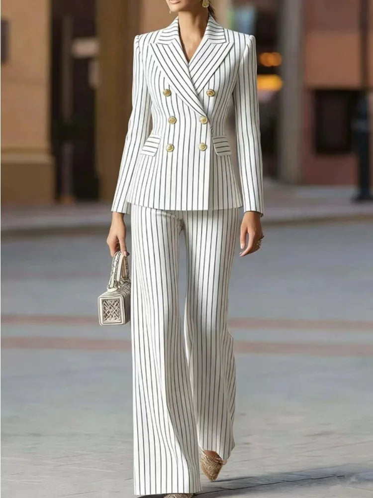 Striped Double-Breasted Blazer & Pant Suit | OWNLUXE