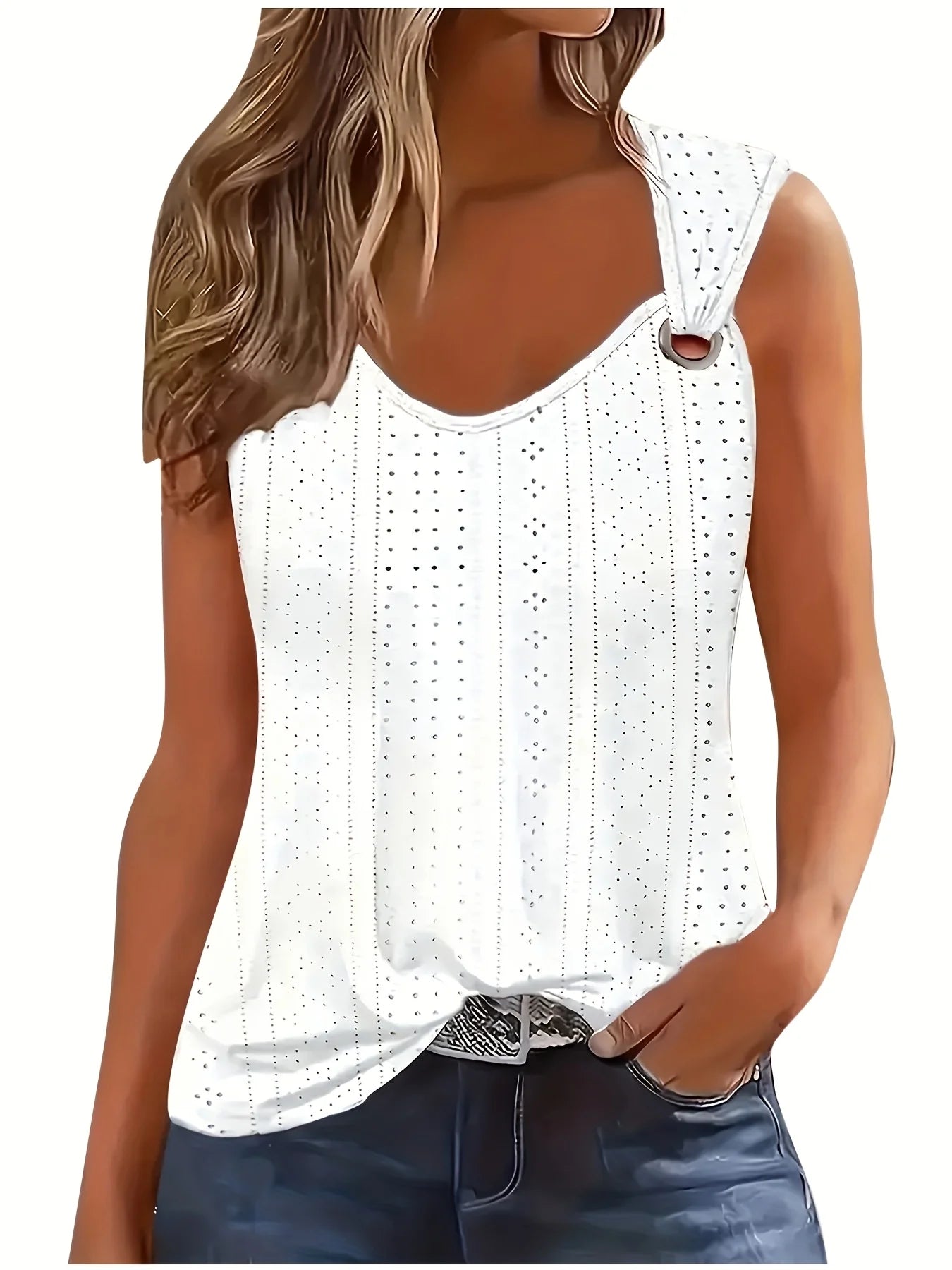 Embroidered V-Neck Sleeveless Tank Top | OWNLUXE