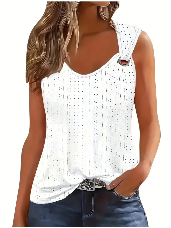 Women's Eyelet Embroidery Tank Top Symmetrical Straps Jacket | OWNLUXE