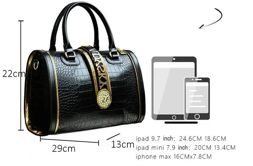 Classic Retro Women's Shoulder Bag Boston Handbag Crocodile Embossed Crossbody Letter Decoration High Quality Top Handle Bag