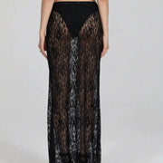 Women's Cover-ups Sleeveless Sheer Beach Dress Floral Lace High Waist Swimwear Cut Out Side Slit Transparent Lace