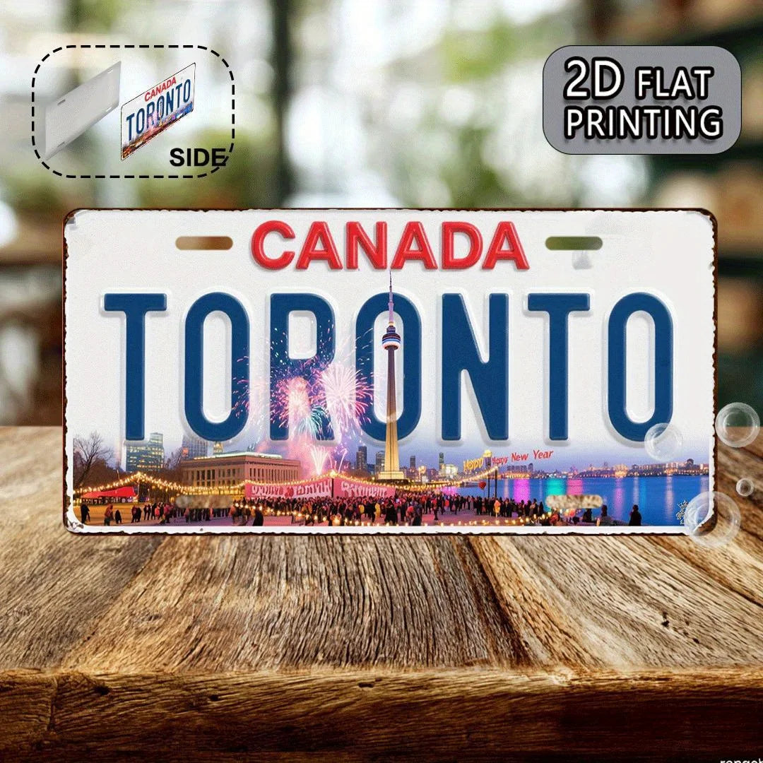 Vintage Toronto Canada Metal License Plate Sign - CN Tower Design