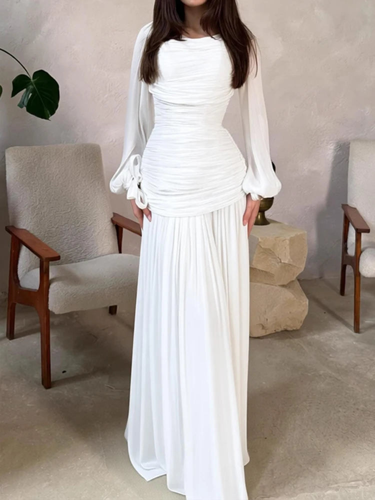 Draped Long-Sleeve Maxi Dress | OWNLUXE