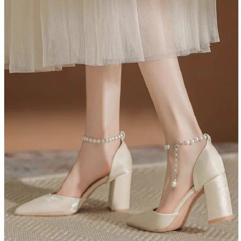 Ankle Strap Low Heel Adjustable Elegant Pearl Accessory – Shop at OWNLUXE