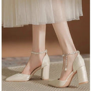 Ankle Strap Low Heel Adjustable Elegant Pearl Accessory – Shop at OWNLUXE