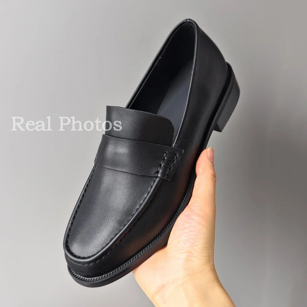 Women's Round Toe Leather Pumps (Black) – Shop at OWNLUXE