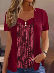 Plus Size V-Neck Polka Dot Knit Top – Short Sleeve