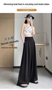 Women's High Waist Wide Leg Suit Pants - Straight Cut Floor Length Trousers
