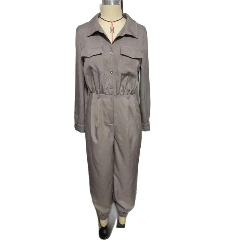 Long-Sleeve Button-Down Jumpsuit | OWNLUXE