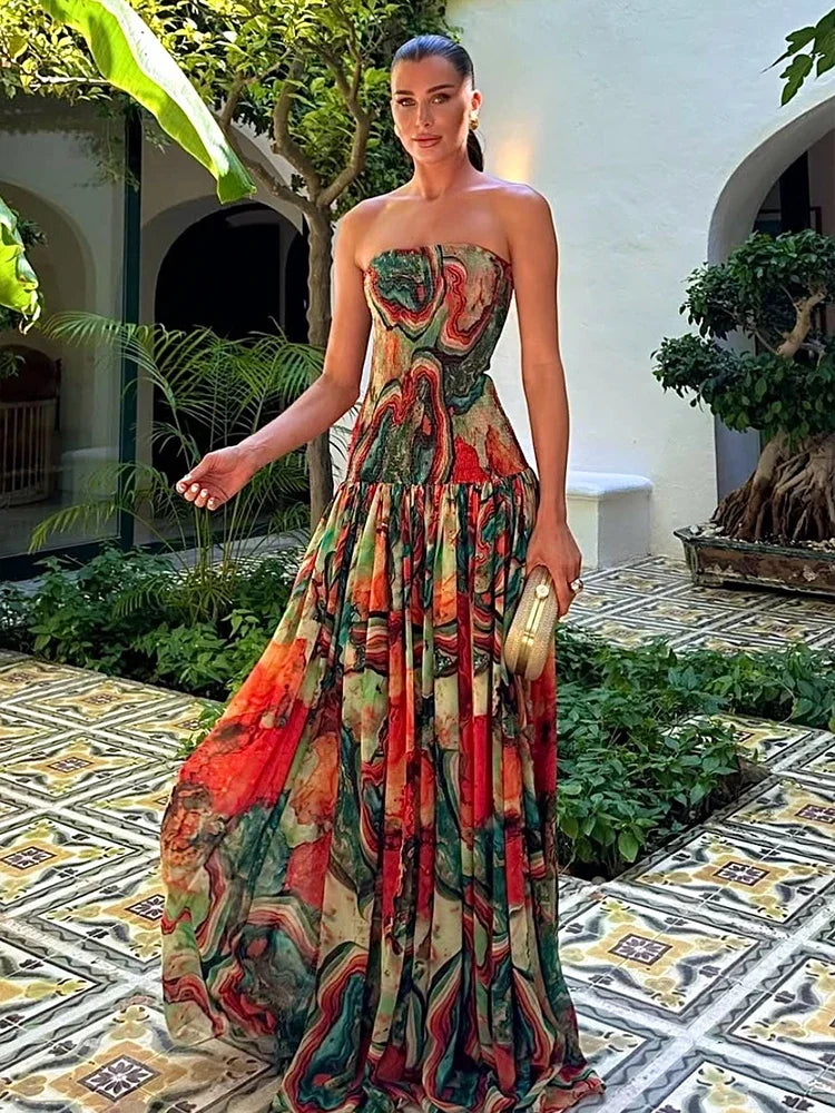 Strapless Pleated Maxi Dress | OWNLUXE