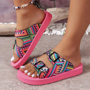 Women’s Buckle Slide Sandals – Lightweight Mixed Color Flats