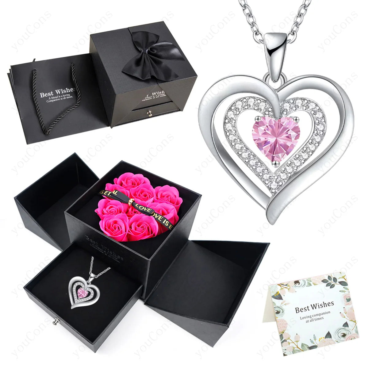 Heart Zircon Pendant Necklace – Comes in Rose Bow Gift Box | OWNLUXE