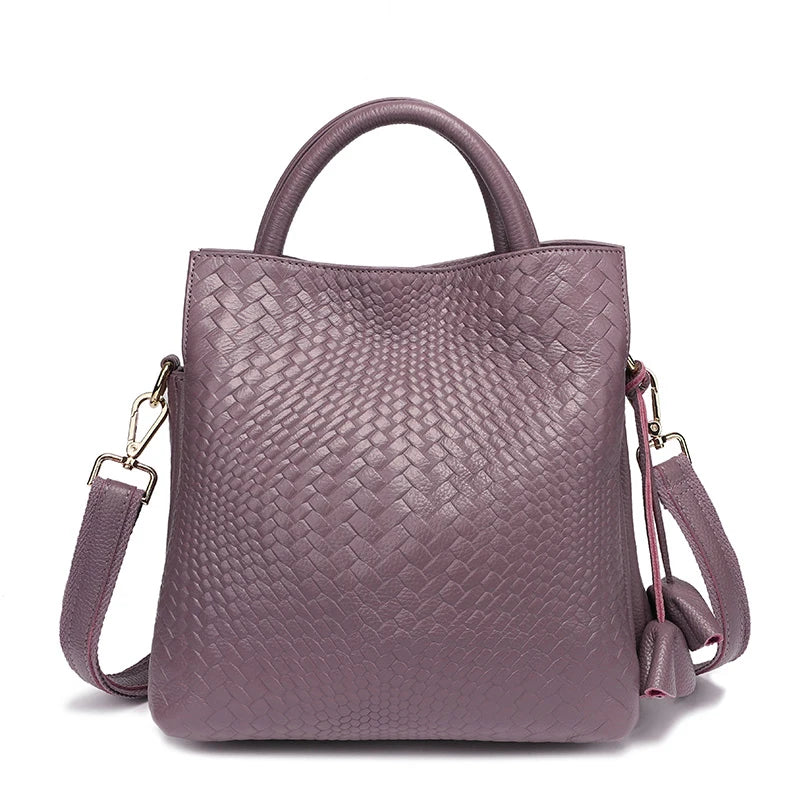 Cowhide Leather Woven Handbag | OWNLUXE