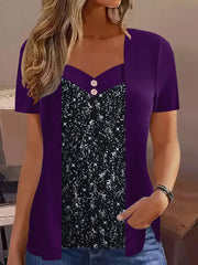 Plus Size V-Neck Polka Dot Knit Top – Short Sleeve