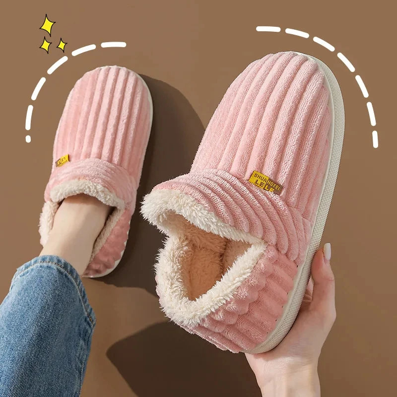 Evshine Winter Fur Plush Slippers – Soft Sole Home Shoes