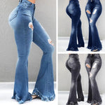 Load image into Gallery viewer, 🔥 High-Waisted Ripped Flare Jeans with Tassel Hem | Jean évasé taille haute déchiré avec ourlet à franges 🔥
