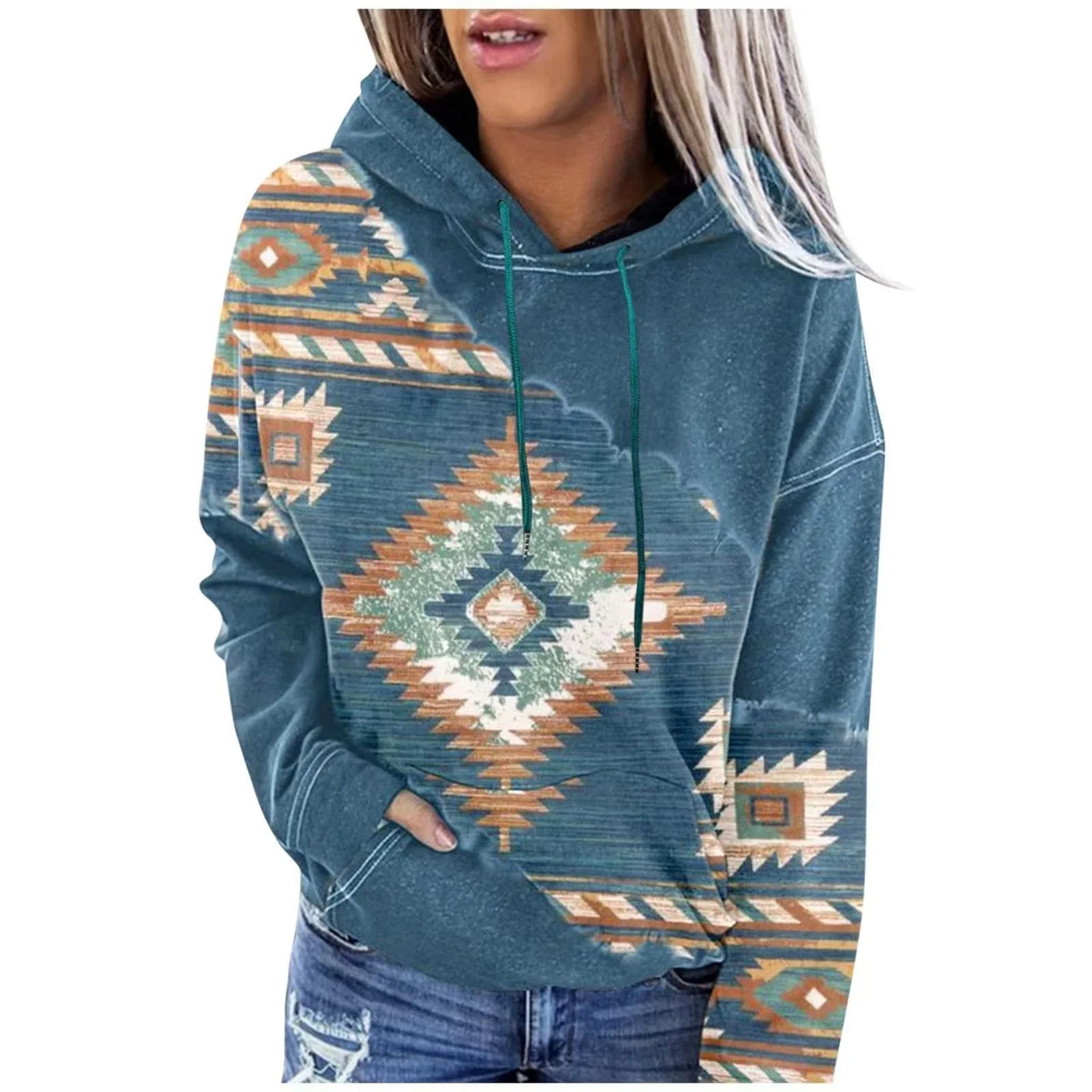 Sweatshirt Women's Hooded Ethnic Print Fashion Long Sleeve Sweatshirt Casual Street Top Hoodies for Female