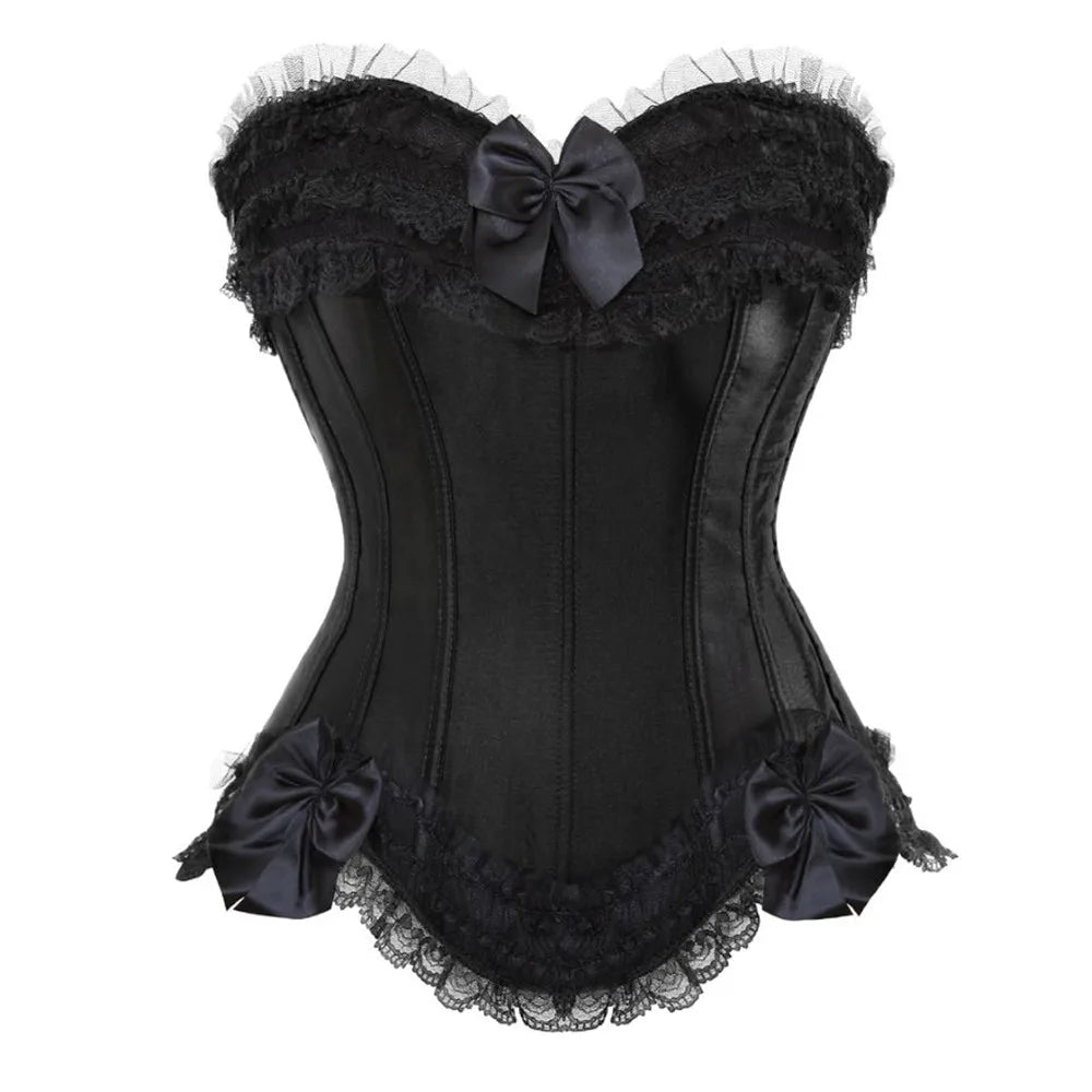 Satin Overbust Corset - Lace Up Bustier Top Gothic & Lolita Style | OWNLUXE